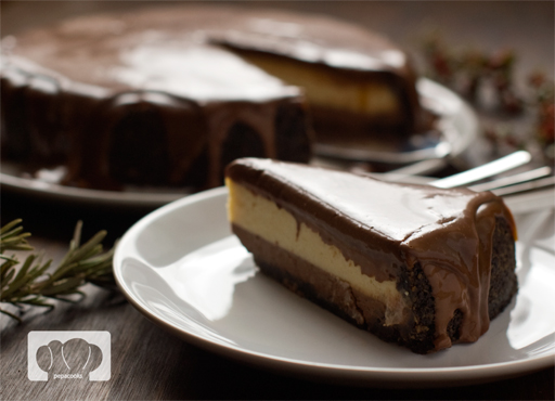receta de  tarta de queso con chocolate y caramelo
